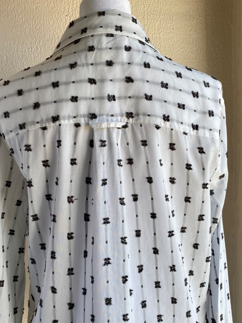 Anthropologie Maeve long sleeve white cotton w/ black clipped dots blouse Sz 12 - Picture 6 of 13